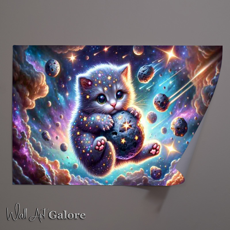 Buy Unframed Poster : (Cosmic Kitten Playing with Meteor Balls)
