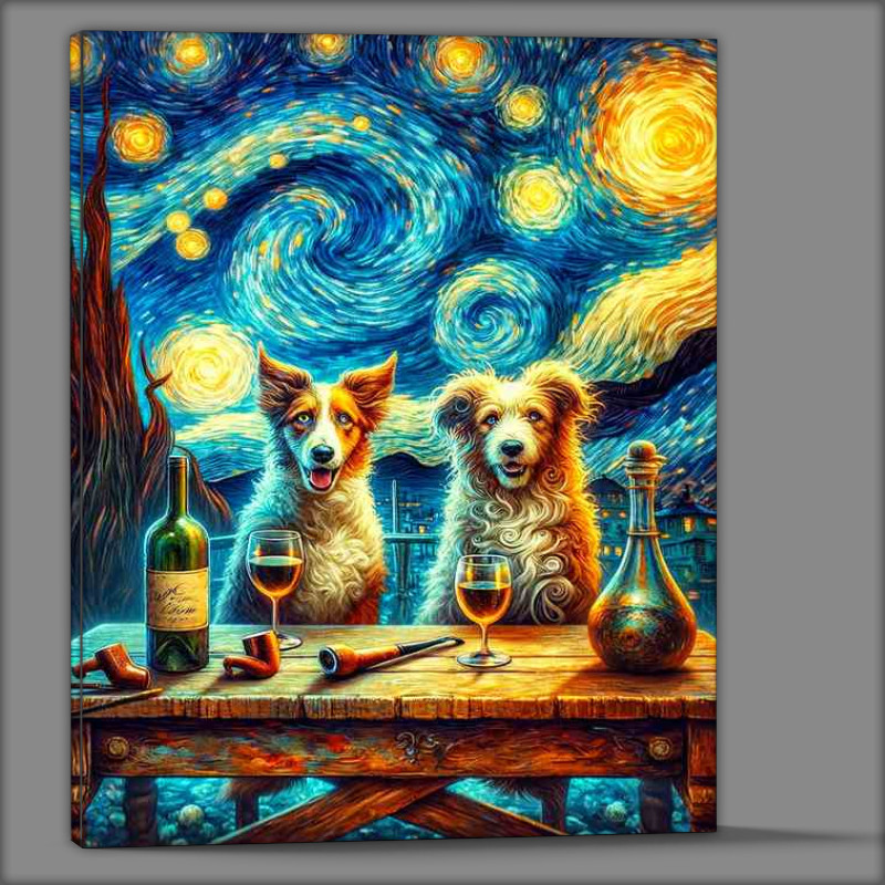 Buy Canvas : (Canines Dreamy Artistic Interpretation dogs drinking wine)