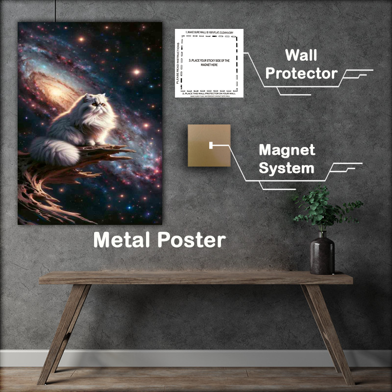 Buy Metal Poster : (Interstellar Persian Cat Admiring the Galaxy)