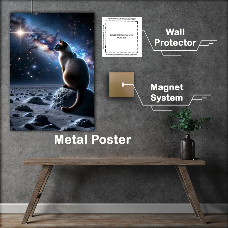 Buy Metal Poster : (Interstellar Siamese Cat Contemplating a Star Cluster)