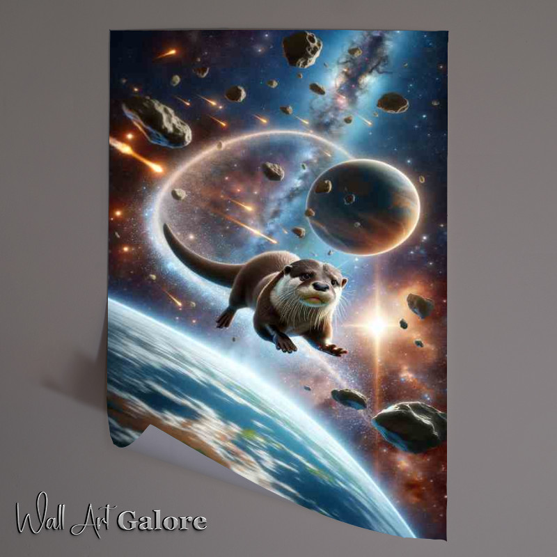 Buy Unframed Poster : (Orbiting Otter in Starry floating along a stream of stars)