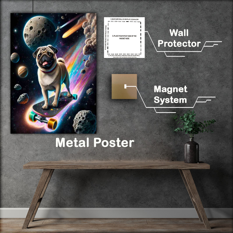 Buy Metal Poster : (Space Pug on a Cosmic Skateboard)