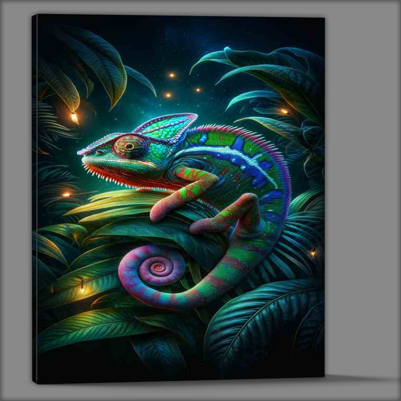 Buy Canvas : (Vibrant Chameleon on Nocturnal Foliage)