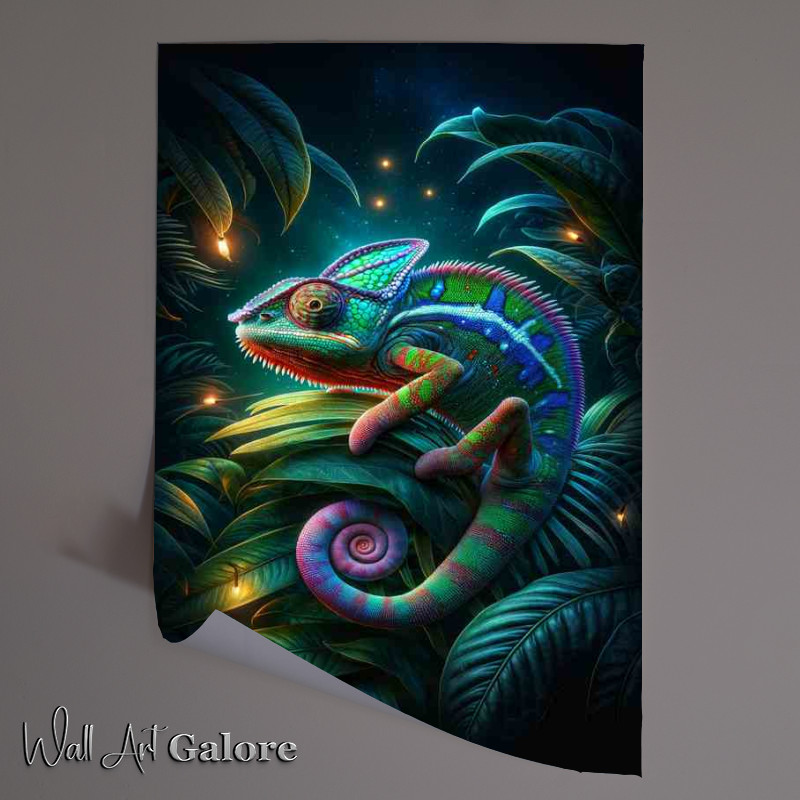 Buy Unframed Poster : (Vibrant Chameleon on Nocturnal Foliage)