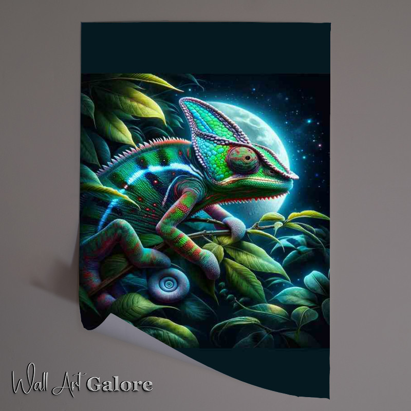 Buy Unframed Poster : (Vibrant Chameleon on Nocturnal Foliage Backdrop)