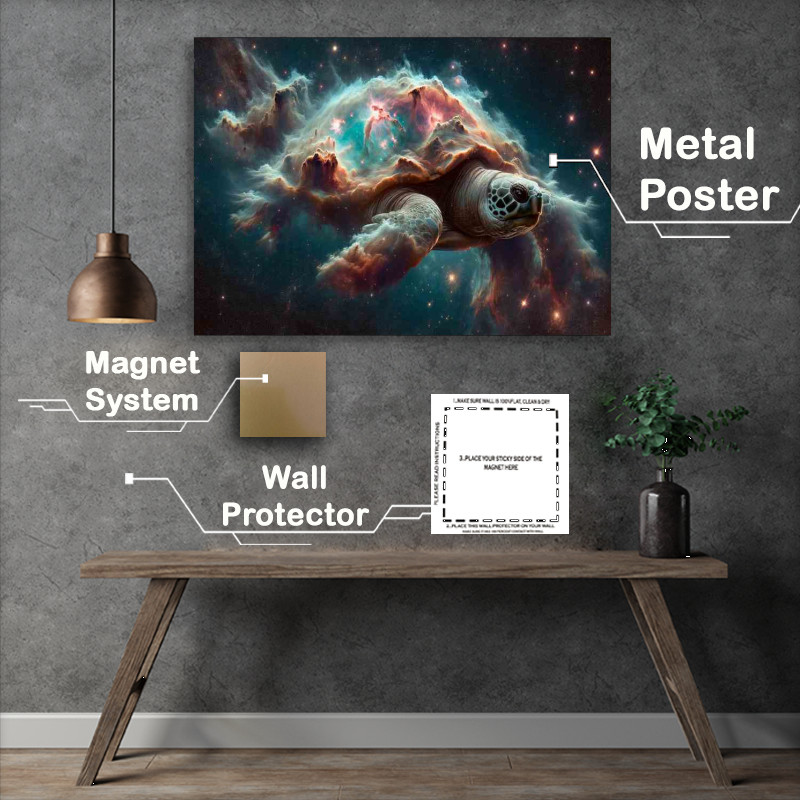 Buy Metal Poster : (Cosmic Turtle with Nebula Shell drifting through space)