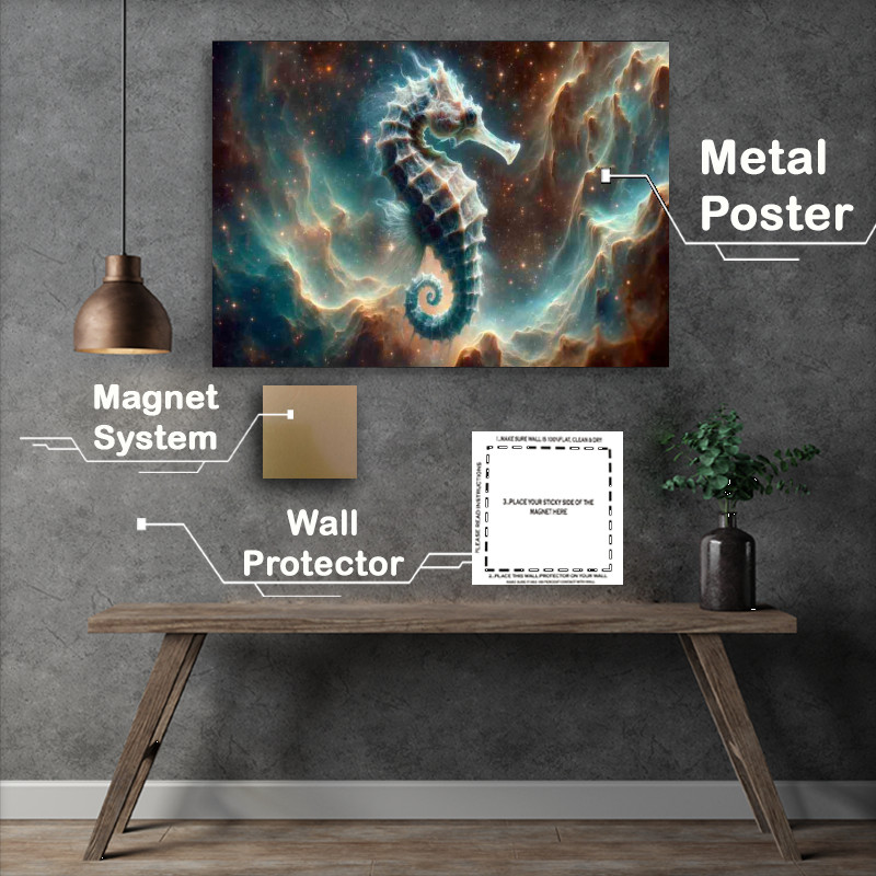 Buy Metal Poster : (Nebula Seahorse Navigating the Cosmic Currents)