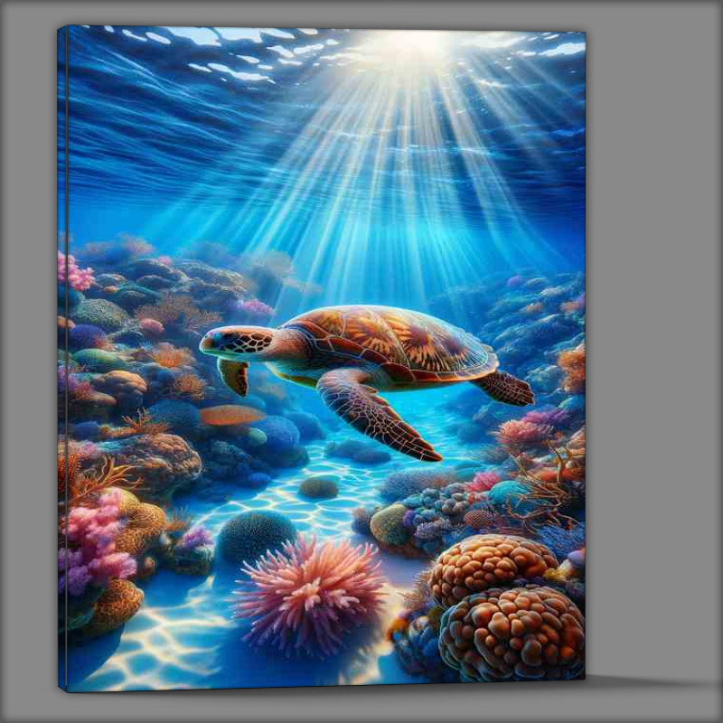 Buy Canvas : (Coral Reef Sea Turtle Haven through a vibrant coral reef)