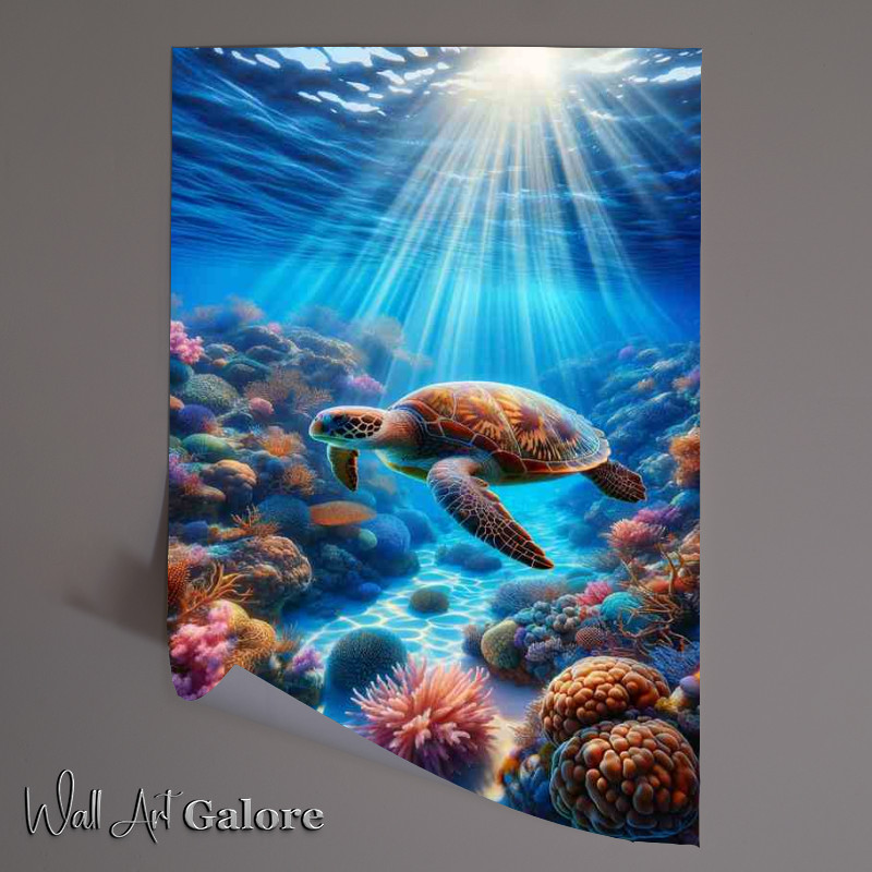 Buy Unframed Poster : (Coral Reef Sea Turtle Haven through a vibrant coral reef)