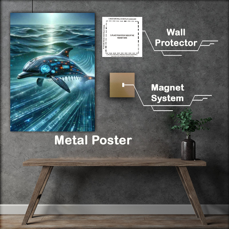 Buy Metal Poster : (Cybernetic Aquatic Explorer robotic dolphin)
