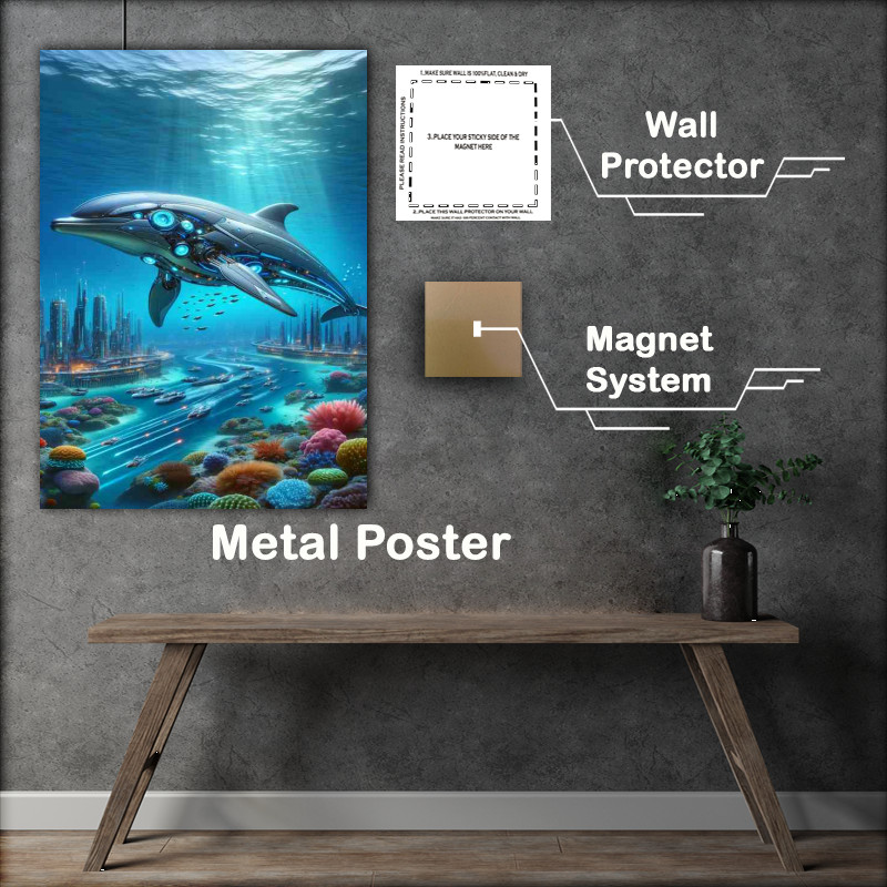Buy Metal Poster : (Futuristic Aquatic Guardian Oceans Mechanical Sentinel)