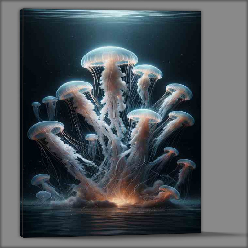 Buy Canvas : (Radiant Jellyfish Ballet performing an underwater ballet)