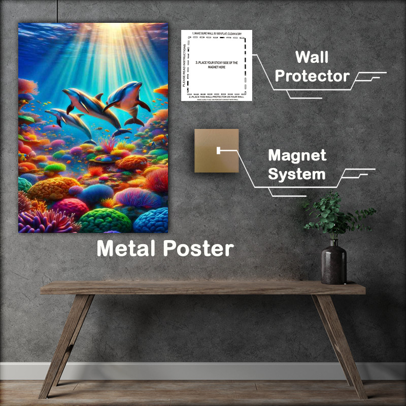 Buy Metal Poster : (Rainbow Reef Dolphin Dance The dolphins skins gleam)