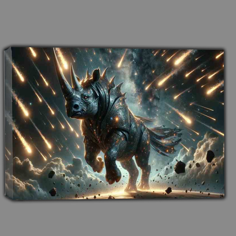 Buy Canvas : (Celestial Rhino Charging Across Meteor Showers)