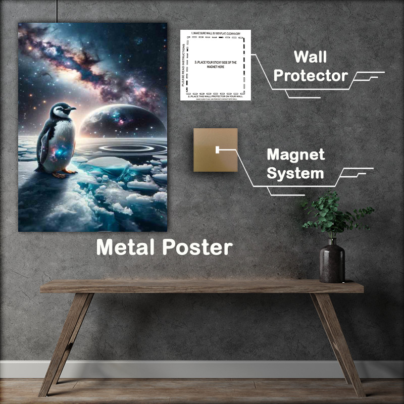 Buy Metal Poster : (Cosmic Penguin on an Ice Planet)