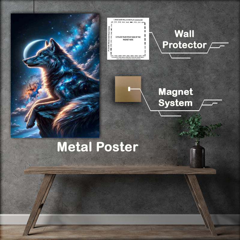 Buy Starry Skies Metal Poster : (Cosmic Wolf Gazing)