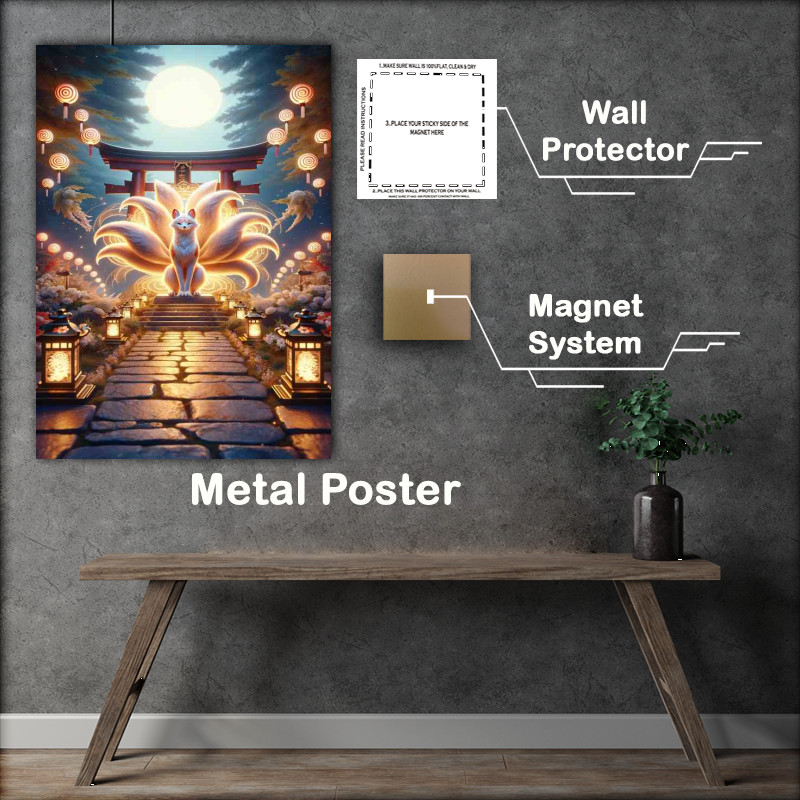 Buy Metal Poster : (Divine Kitsune Shrine with multiple tails)