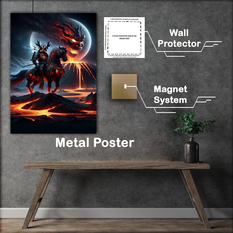 Buy Metal Poster : (Fiery Samurai Spirit Overlooking Crater)