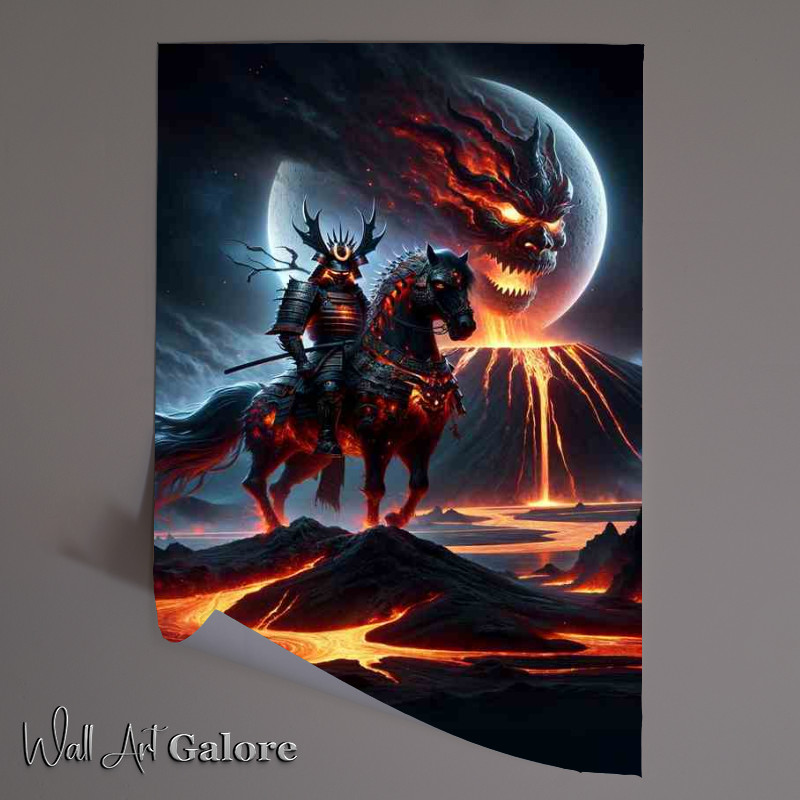 Buy Unframed Poster : (Fiery Samurai Spirit Overlooking Crater)
