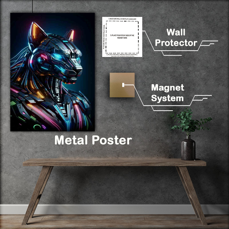 Buy Metal Poster : (Futuristic Mechanical Tiger with Neon Accents)