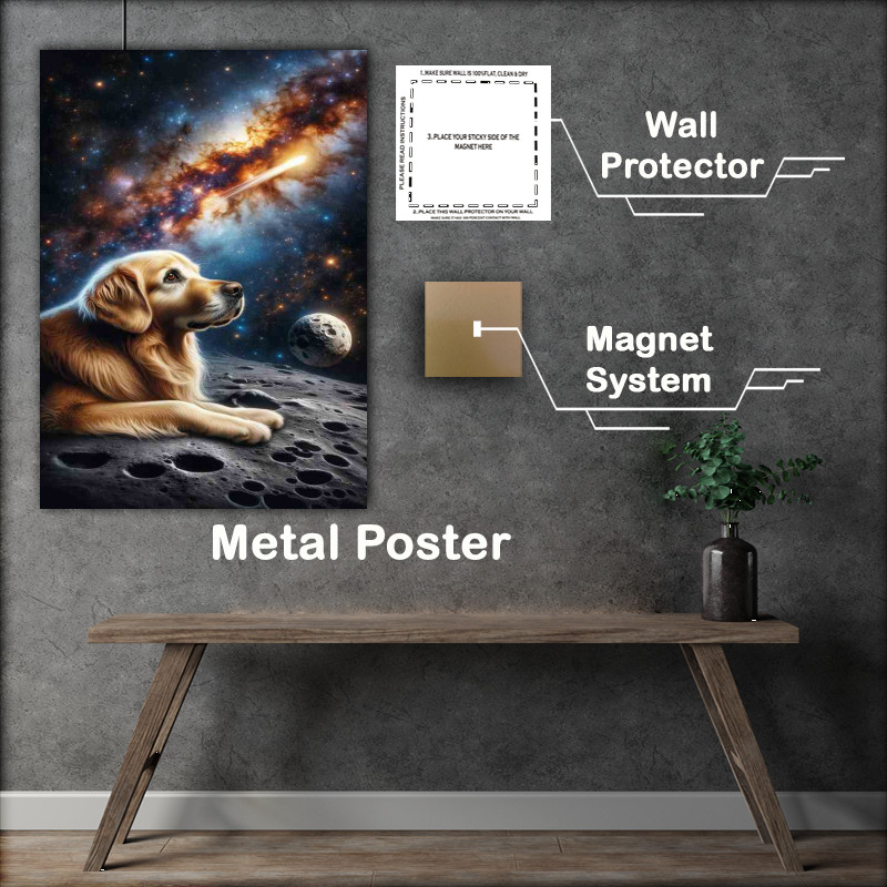 Buy Metal Poster : (Galactic Golden Retriever Gazing at a Comet)
