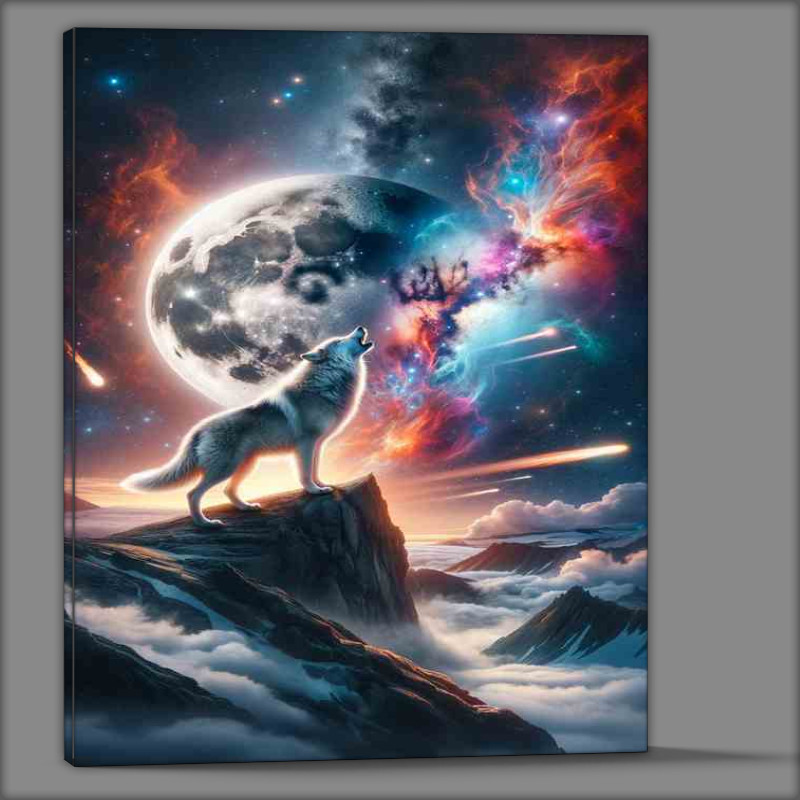 Buy Canvas : (Lunar Wolf Howling at Cosmic Phenomena)