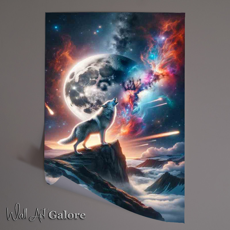 Buy Unframed Poster : (Lunar Wolf Howling at Cosmic Phenomena)