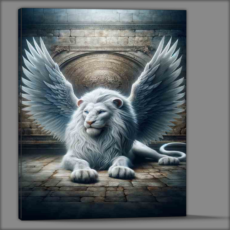 Buy Canvas : (Majestic Mythical White Winged Lion )