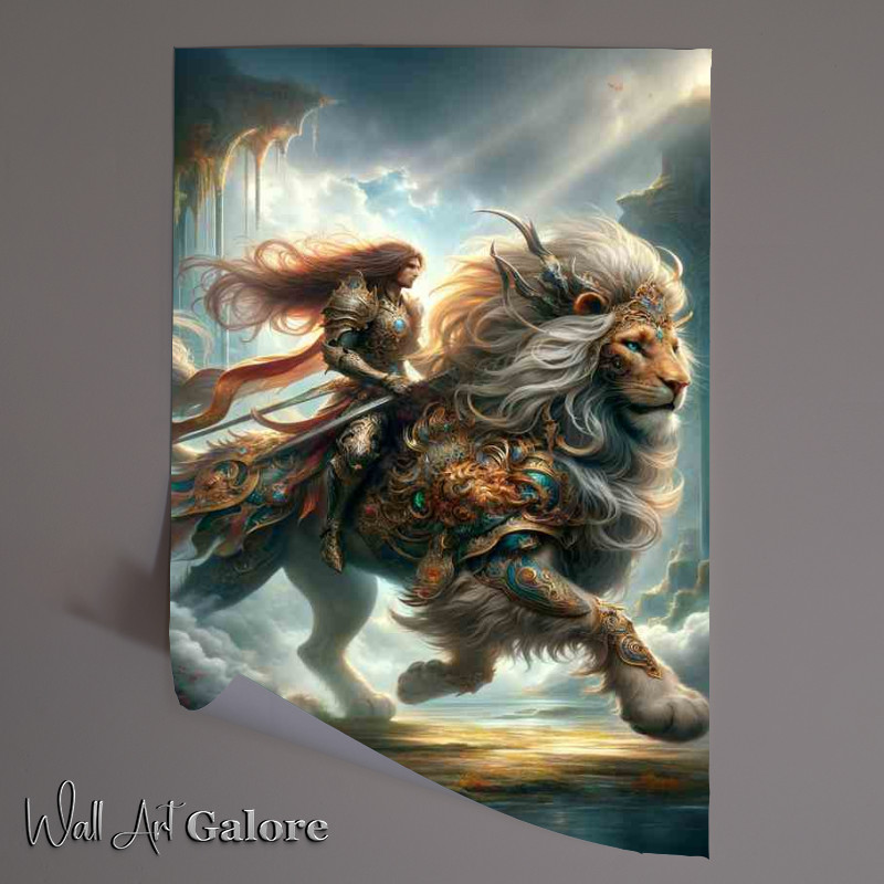 Buy : (Mythical Beast Rider on Lion-Poster)