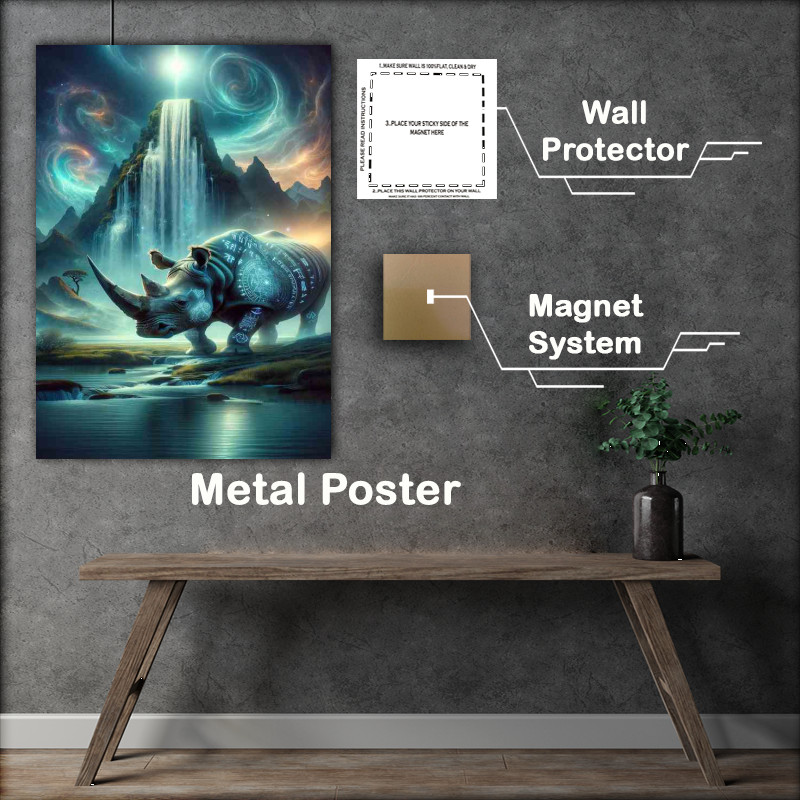 Buy Metal Poster : (Spiritual Rhino Reverie in a mystical setting)