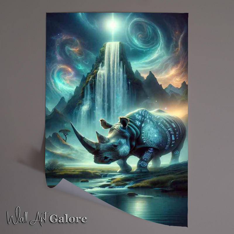 Buy Unframed Poster : (Spiritual Rhino Reverie in a mystical setting)