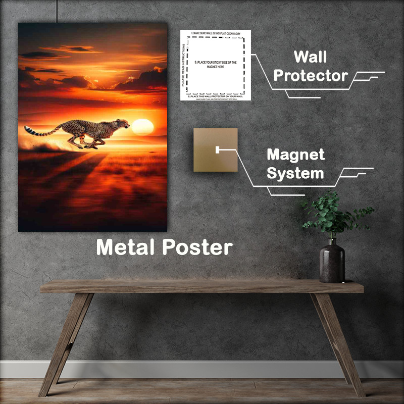 Buy Metal Poster : (Sunset Mirage Cheetahs Savanna Sprint)