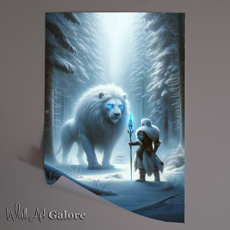 Buy Unframed Poster : (Warriors Encounter with Arctic Beast mythical white lion with)