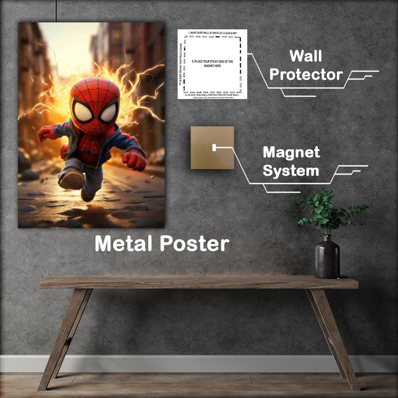 Buy Metal Poster : (Spider man running on the streets)