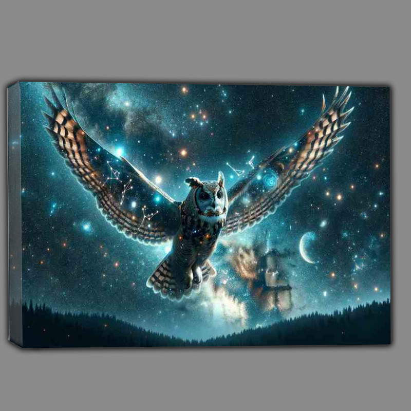 Buy Canvas : (Galactic Owl in Starry Night The owl's feathers are woven)