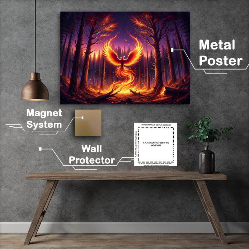 Buy Metal Poster : (Phoenix Rebirth in a twilight forest)