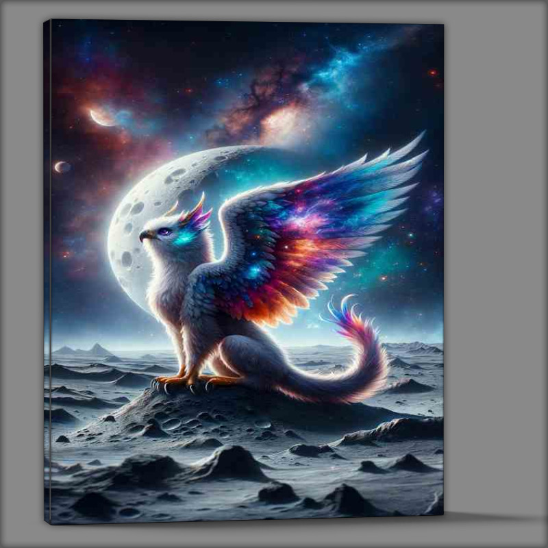 Buy Canvas : (Astral Griffin Perched on a Moon Crater with wings that span)