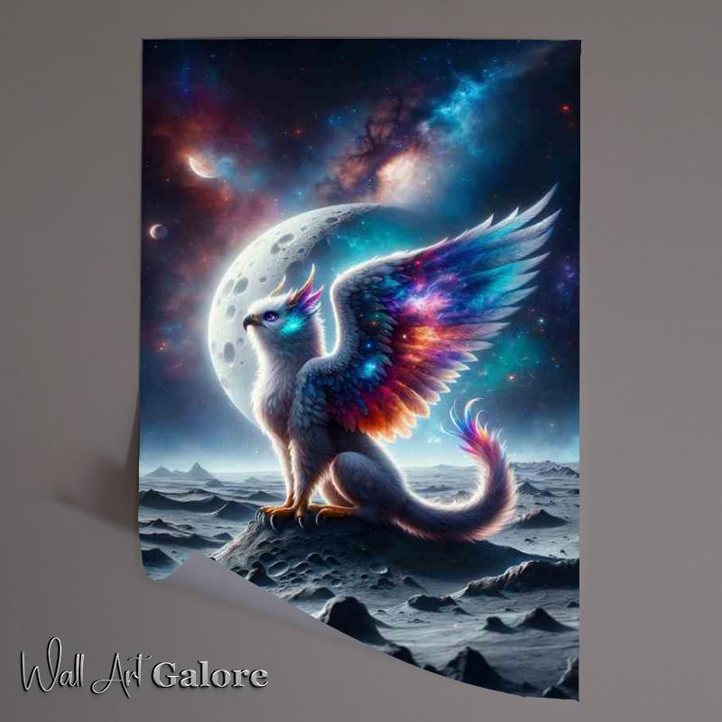 Buy Unframed Poster : (Astral Griffin Perched on a Moon Crater with wings that span)