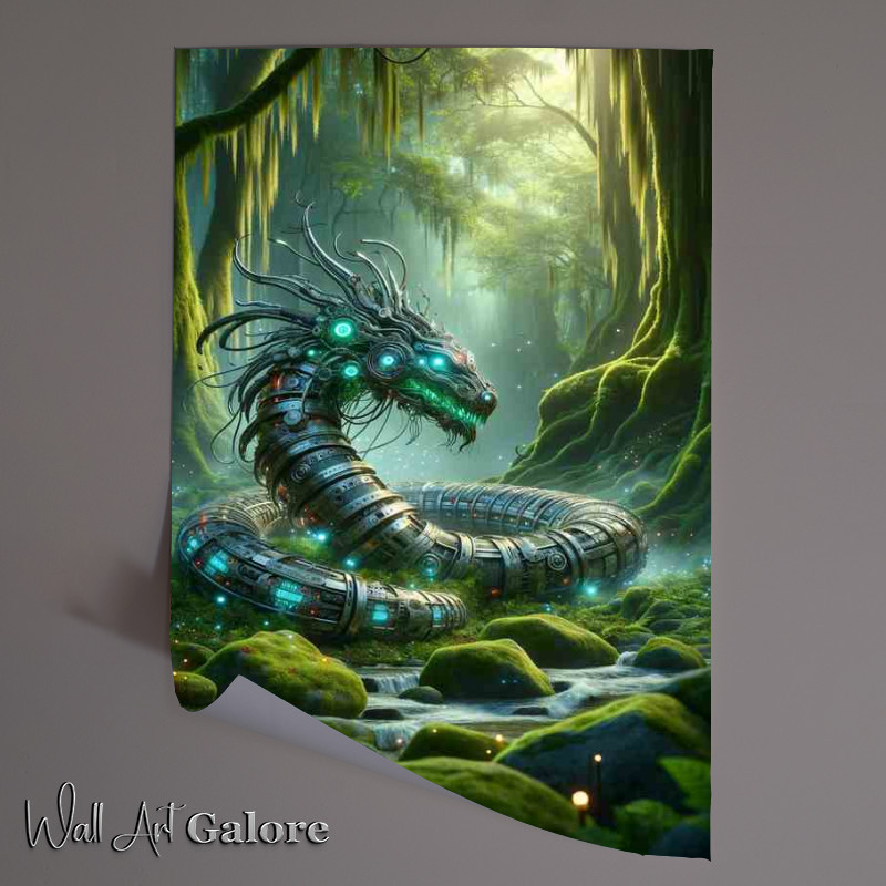 Buy Unframed Poster : (Captivating Mechanical Serpent in Mystic Forest)