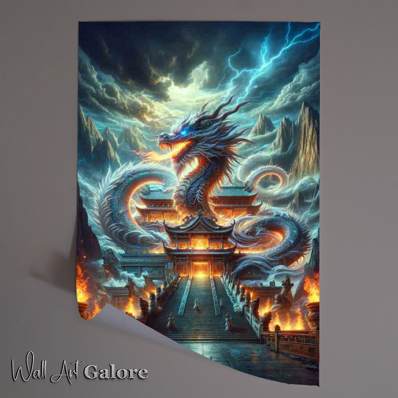 Buy Unframed Poster : (Celestial Dragon coiled around an ancient mystical temple)