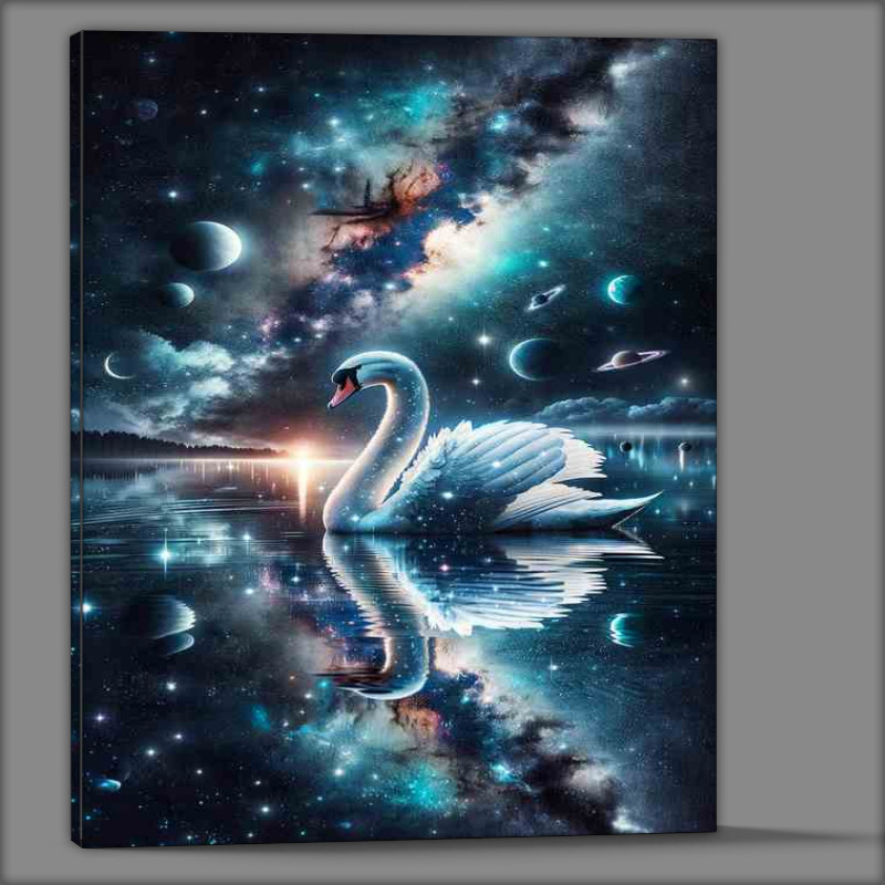 Buy Canvas : (Celestial Swan gliding on a cosmic lake)