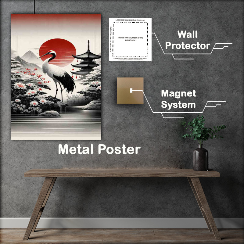 Buy Metal Poster : (Elegant Crane Traditional Asian Art Redefined)
