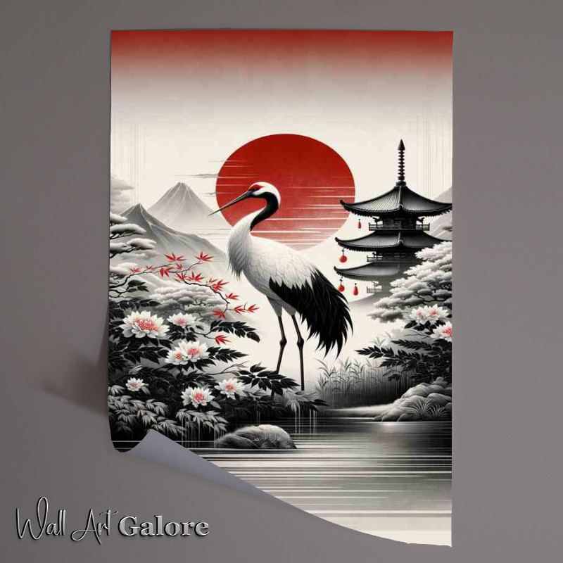 Buy Unframed Poster : (Elegant Crane Traditional Asian Art Redefined)