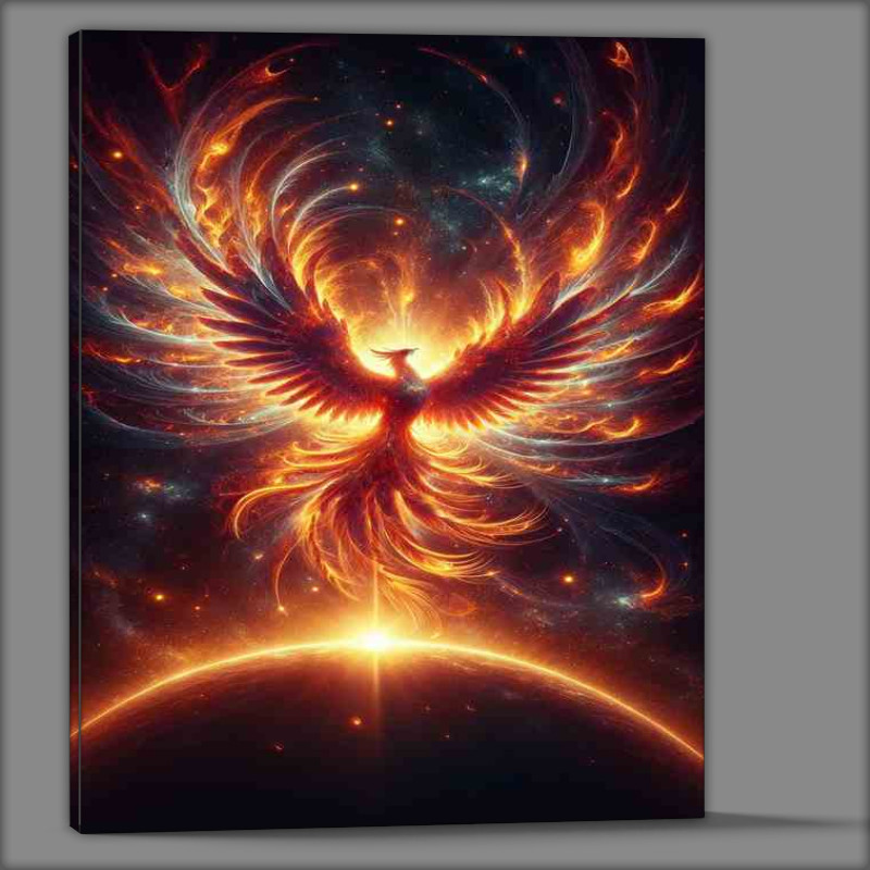 Buy Canvas : (Galactic Phoenix in Solar Flare rising amidst a night sky)