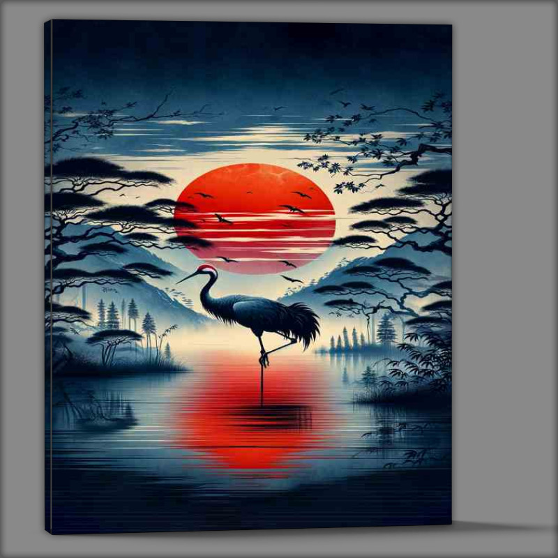 Buy Canvas : (Majestic Crane Silhouette Asian Sunrise Elegance)