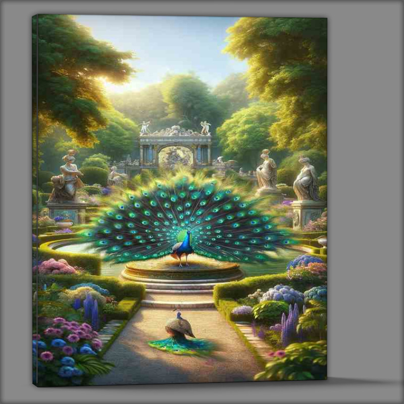 Buy Canvas : (Majestic Peacocks Garden Display its feathers spread out)