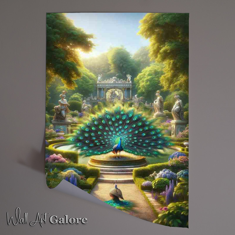 Buy Unframed Poster : (Majestic Peacocks Garden Display its feathers spread out)
