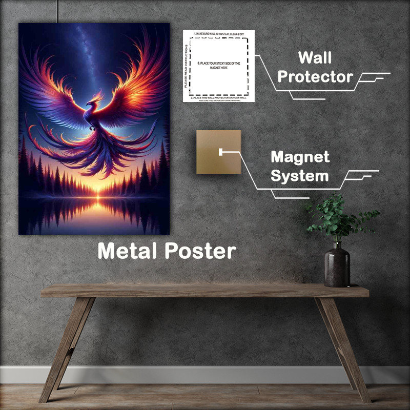 Buy Metal Poster : (Mystic Phoenix Twilight Resurgence in mid flight)