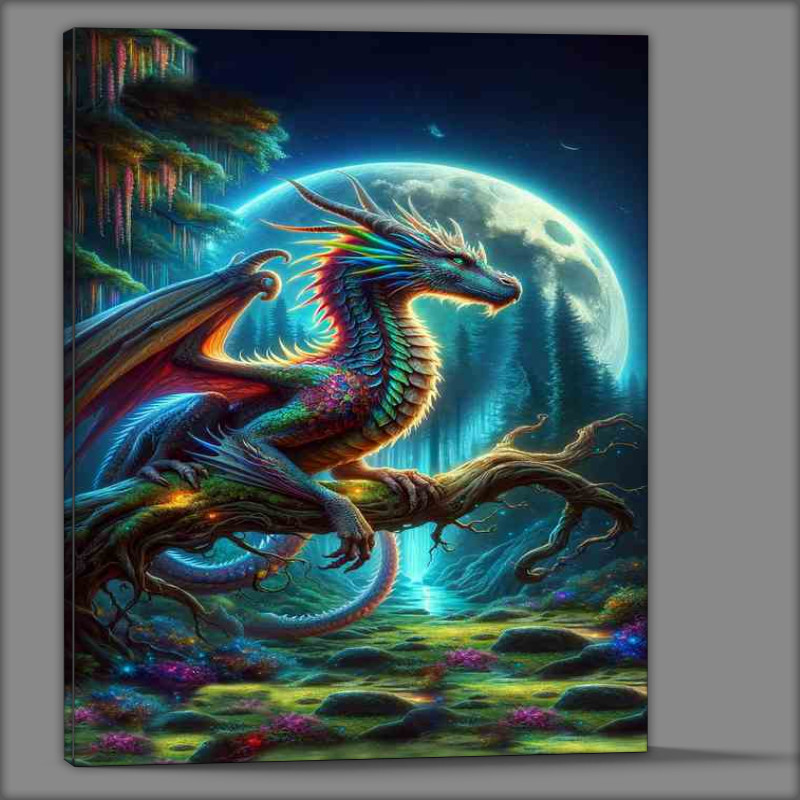 Buy Canvas : (Mystical Dragon Perched in Moonlit sky at night)