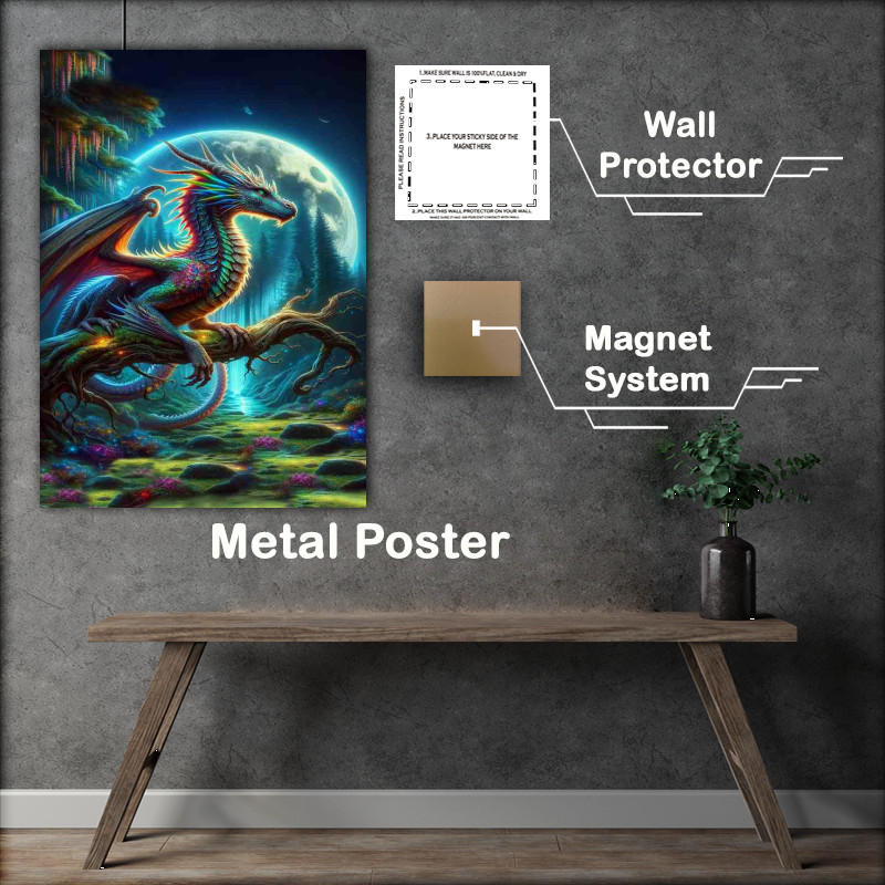Buy Metal Poster : (Mystical Dragon Perched in Moonlit sky at night)